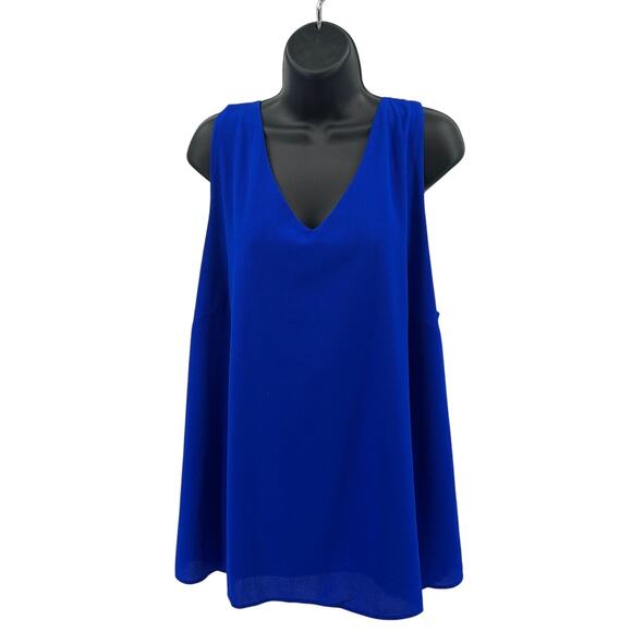 Monteau Tank Top Womens 2X Blue Sleeveless V-Neck Strappy Back Stretch Blouse - Picture 1 of 6
